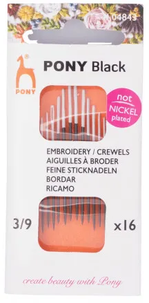 Pony Black Broderinåle Str. 3/9 - 16 stk